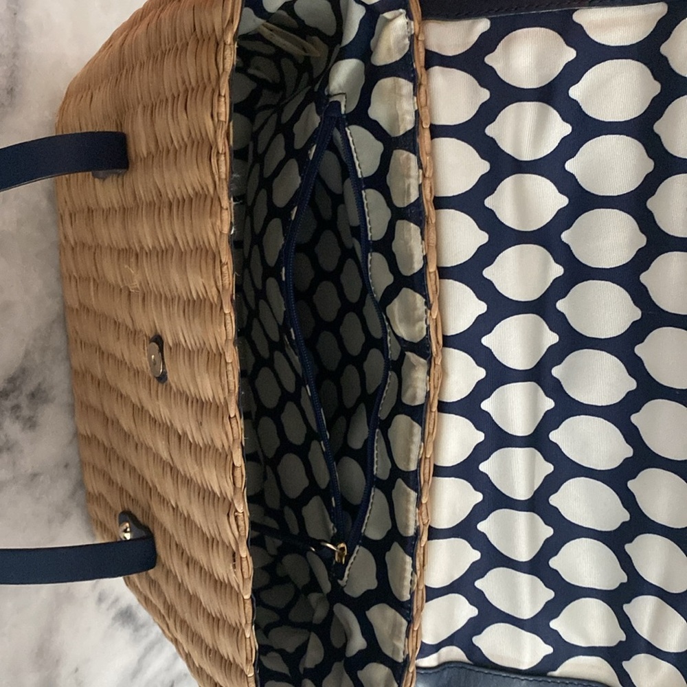 Kate Spade navy blue and wicker purse - Picture 5 of 5